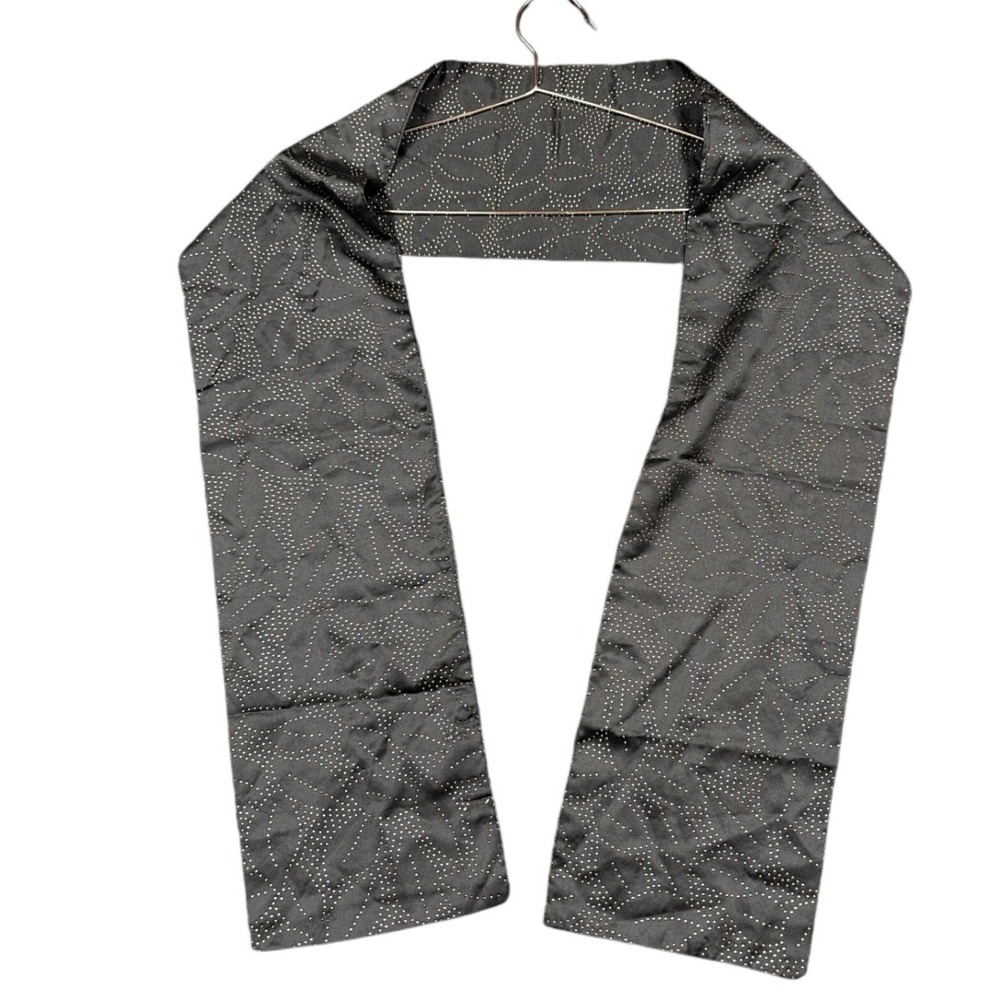 Laila Rowe Scarf Women OS Black Silver Studded Floral Leaf Evening Wrap Chic
